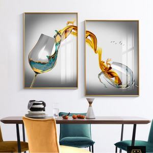 Mural de pared moderno sin perforaciones, creativo, con diseño de copa de vino de cristal y porcelana, cuadro colgante para sala de estar, par de cuadros. - Product Image 2