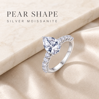 Bague de fiançailles en moissanite argentée, taille poire, trois griffes, pavé, pierres latérales, pour femme, mariage, vente en gros