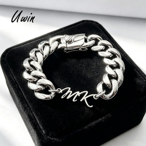 UWIN Stainless Steel Name Plate 14mm DIY Initials Adorn Thick Cuban Link Chain <strong>Bracelet</strong> Tarnish Free <strong>Anklet</strong> Custom Jewelry - Product Image 3