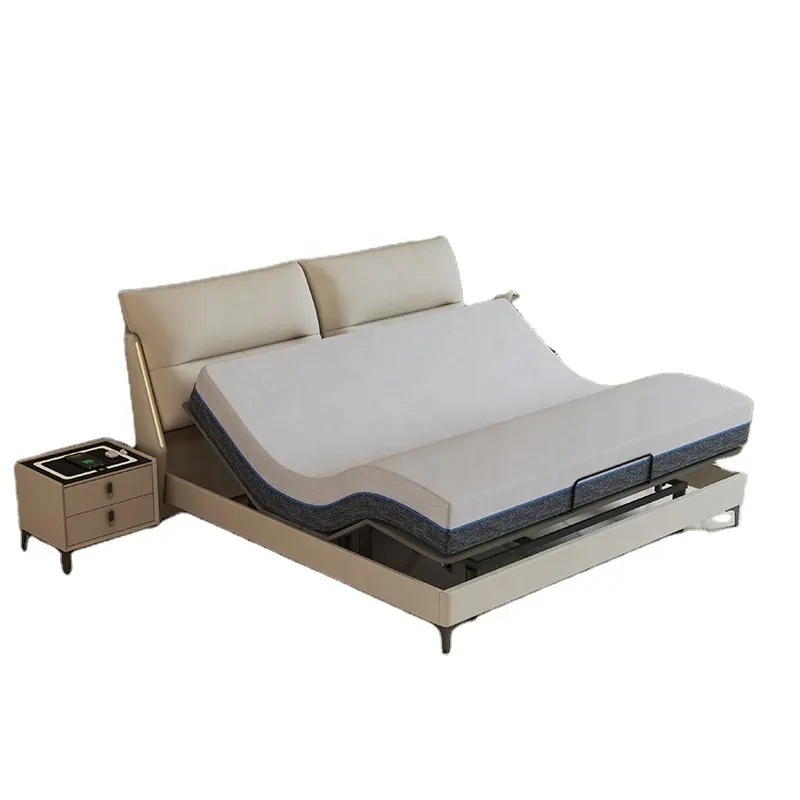 2024 새로운 디자인 다기능 듀얼 모터 리프팅 스마트 수면 스마트 침대 퀸 사이즈 쿠션 침대