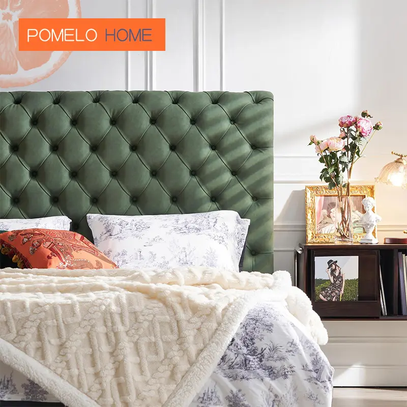 Pomelohome เตียงขนาดคิงไซส์ทำจากผ้าฝ้าย, เตียงควีนไซส์ทันสมัยเตียงคลาสสิกดีไซน์สวยงามแบบคู่