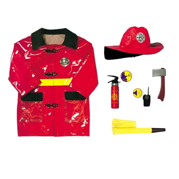 Pakaian Hari karir sekolah untuk anak-anak kostum pemadam kebakaran merah untuk anak-anak pemadam kebakaran pakaian Halloween dengan Aksesori