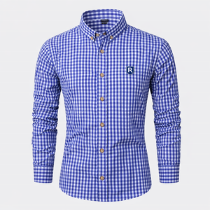 Nuova <span class=keywords><strong>Camicia</strong></span> Personalizzata con Logo, Formale da <span class=keywords><strong>Uomo</strong></span> <span class=keywords><strong>a</strong></span> Maniche Lunghe, <span class=keywords><strong>a</strong></span> <span class=keywords><strong>Righe</strong></span> <span class=keywords><strong>Blu</strong></span> <span class=keywords><strong>e</strong></span> Bianche, <span class=keywords><strong>a</strong></span> Quadretti Gingham, con Bottoni, Taglie Forti, Casual - Product Image 1