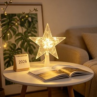 Adorno de Estrella para Árbol de Navidad, con Luces LED Cálidas, Funciona con Pilas, Estrella Iluminada para la Punta del Árbol, Decoración Navideña para Interiores del Hogar