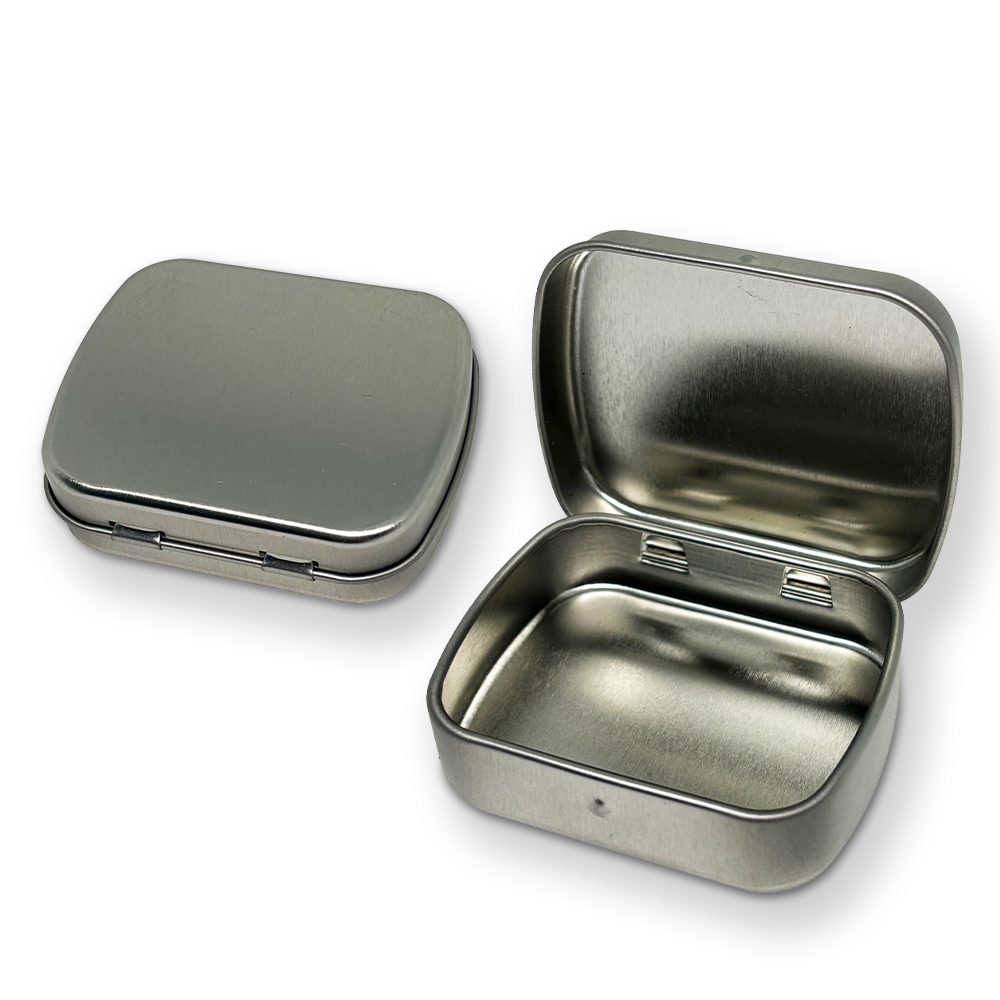 Custom Recyclable Food-Grade Mints Tin Box Mini White Black Silver Hinged Container Use for Candies and Sugar Metal Cans