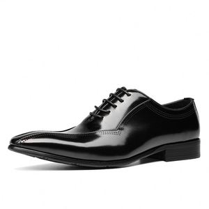 New Style Men's Genuine Leather Lace-up Pointed-toe <b>Shoes</b> <b>Height</b> <b>Increasing</b> Autumn Anti-slip - Product Image 5