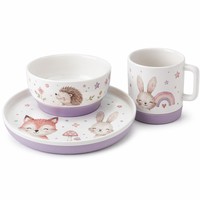 Service de table en porcelaine pour enfant avec base antidérapante en silicone, assiette + bol + tasse en céramique sans BPA pour tout-petit, lavande, 100 % alimentaire