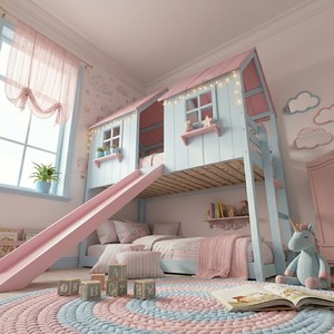 Meubles pour enfants modernes, couleur personnalisée, lit superposé en bois convertible écologique pour enfants avec glissière, meubles de chambre confortables - Product Image 4