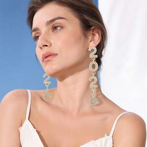 Mode Carnaval Nieuwjaar Natuursteen 2026 Digitale Legering Lange Oorbellen Senior Niche Voortreffelijke All-Match Hot Selling - Product Image 2