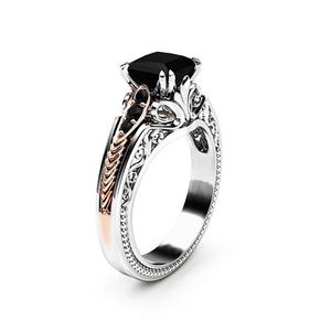 Anello quadrato nero a otto punte per donna, gioiello da dito alla moda in stile europeo e americano - Product Image 1