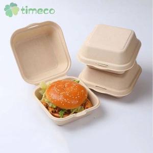 Boîte à hamburger en bagasse 100 % biodégradable, contenant alimentaire jetable, sans PFAS, avec couvercle, marque <span class=keywords><strong>Timeco</strong></span> - Product Image 3