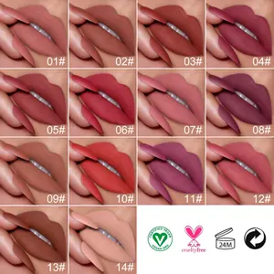 Professional Beauty Cute Makeup 14 Color Pink Lipstick Wholesale Cosmetic Vegan Red Nude Color Creamy Lipstick