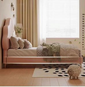 Girls Modern Cloud <b>Bed</b> Full Size Solid Wood Cotton Upholstered Comfortable Soft Frame Cute Cartoon Bedroom - Product Image 6