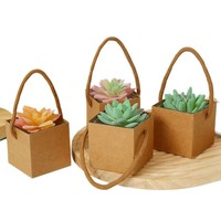 Boîte cadeau carrée en papier kraft imperméable avec poignée, mini boîte d'emballage pour plantes succulentes, fleurs, bonbons, chocolats, gâteaux, boîte à dragées