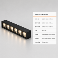 Spot LED linéaire anti-éblouissement 12W 24W 36W en aluminium sablé, suspendu, sans joint, pour éclairage de bureau sur rail de plafond