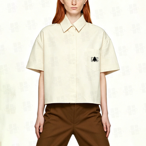 Chemises Polo Courtes Décontractées pour Femmes, Logo Brodé Personnalisé, 100% Coton Sergé, Épaules Tombantes, Coupe Ample, Chemises Courtes pour Femmes - Product Image 3