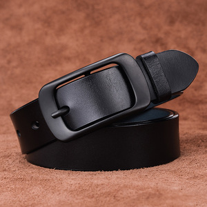 Cinturón de <span class=keywords><strong>mujer</strong></span> de cuero genuino de piel de vaca pura Simple Joker cinturón de estilo coreano negro Casual Jeans decorativos con mujeres al por mayor - Product Image 2
