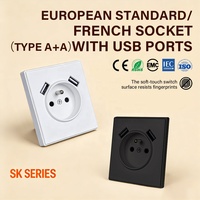 Prise murale française ignifuge en polycarbonate, norme européenne, avec double ports USB Type-A, prises murales sécurisées pour la maison, toucher doux