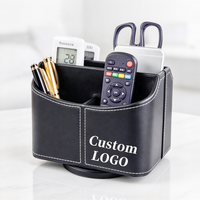 Porte-télécommande en cuir PU avec logo personnalisé |   360 °   Boîte de rangement de bureau multi-compartiments à base rotative pour hôtel, salon