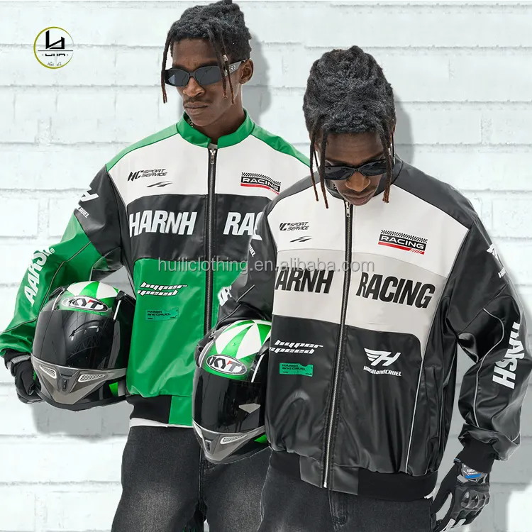 manufacture high quality print leather racing jacket vintage heavyweight college jacket men streetwear varsity letterman jacket