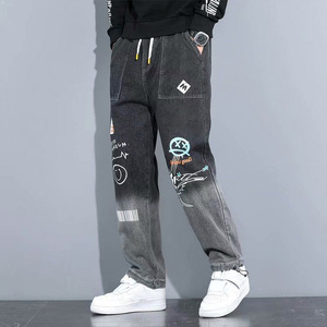 Frühling Herbst Saison Brief gedruckt Jeans Herren lose Cartoon Graffiti Leggings Hosen Trendy Draw string Denim Jeans - Product Image 5