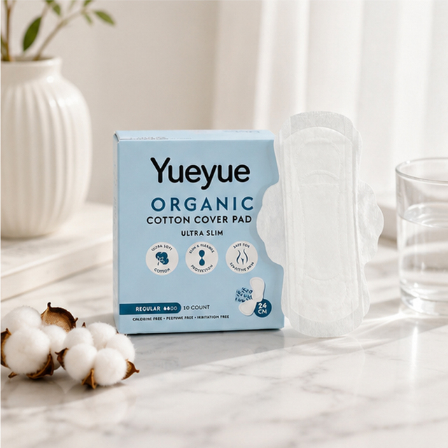 Yueyue Night Use Women's Organic Cotton Sanitary Pads-Super Absorbent Breathable Disposable Winged Leak Guard Eco-Friendly China