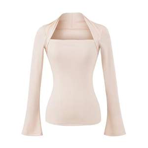 เสื้อยืดแขนยาวอเนกประสงค์สีพื้นเข้ารูปคอสี่เหลี่ยมของผู้หญิงแขนบาน - Product Image 4