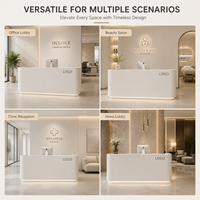 Comptoir de réception moderne en bois avec éclairage LED crème, taille personnalisée, comptoir d'accueil minimaliste pour bureau, salon, hôtel