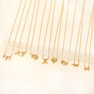 Fabricant Collier à pendentif étanche en acier inoxydable plaqué or 18 carats avec 12 signes du zodiaque en zircon plaqué or pour femmes - Product Image 2