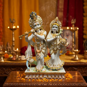 Estatua de Radha Krishna Hecha a Mano en Resina |   Decoración Religiosa y Cultural de Diseño Tradicional para Mesa, Regalo para el Hogar u Oficina - Product Image 1