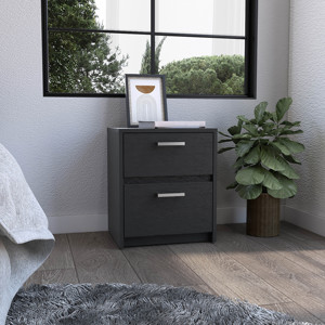 Nightstand 18 H 2 <b>Drawers</b> Metal Handles Black <b>Storage</b> <b>Drawer</b> Bedroom Furniture - Product Image 1