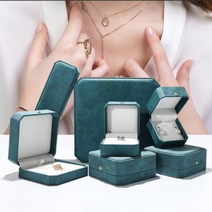 Wholesale Rectangle <b>Blue</b> PU Leather Jewelry <b>Storage</b> <b>Box</b> Octagonal Button Lock Ring Necklace Packaging Case - Product Image 1