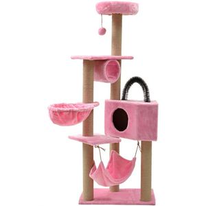 Arbre à chat moderne et haut de gamme en rotin et bois, toutes saisons, avec poteaux à gratter, condos et perchoir supérieur - Product Image 4