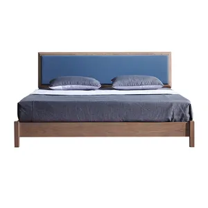 Luxury Oak Wooden Headboard Bed King Queen & Single Size Modern Design Double Wall Bed Frame for 5 Star Hotel Room Bedroom