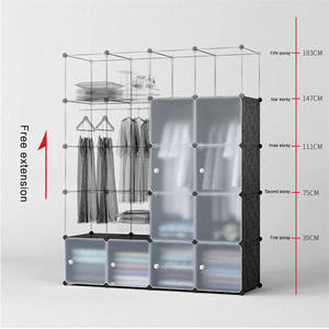 מודרני מתקפל מודולרי 16-קוביית אחסון פלסטיק מדפי ארון בגדים עם מוט תלוי - Product Image 5