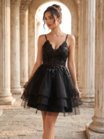 Robe de bal à sequins pour femme, robe de soirée en tulle sans manches, col en V personnalisé, appliques en dentelle, robe de soirée de luxe 2026