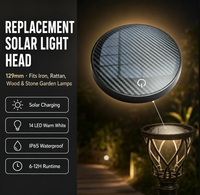 Tête de remplacement pour lampe solaire avec panneau solaire USB Type-C, étanche IP65 pour l'extérieur, pour allée, clôture, cour, allée de voiture, parterre de fleurs