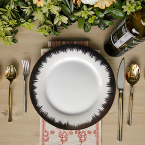 Soldes Exceptionnelles : Assiettes Plates en Porcelaine Blanches et Dorées, Bord Doré, Vaisselle en Céramique, Assiettes à Dîner Effet Brossé Doré - Product Image 1