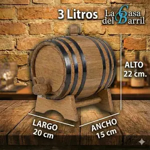 Barril de Roble Blanco de 3 Litros para Añejar Licores con Grifo en Soporte, Envase para Alimentos y Bebidas - Product Image 3