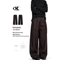 Pantalon de costume décontracté YOFA pour homme, coupe ample et droite, plissé à double boutonnage, style vintage, sur mesure, OEM ODM