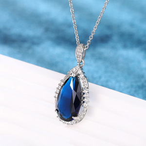 Collar con Colgante de Zafiro, Plata 925, Azul Real, Forma de Gota de Agua, Joyería Clásica para Boda, Cadena de Serpiente Chapada en Rodio para Mujer - Product Image 1