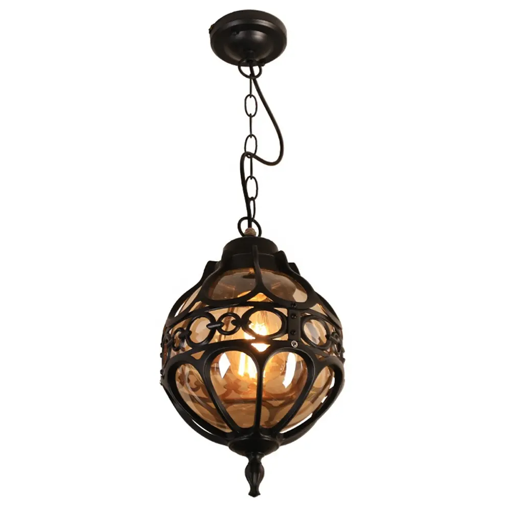 Modern Metal Vintage Cage Hanging Lantern Light Adjustable Pendant Light Fixtures Outdoor Lamp With Glass Shade For Porch