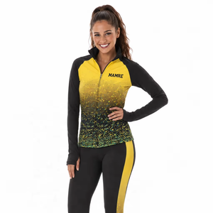 Conjunto de Calentamiento Personalizado para Equipo de Baile, Chaqueta Amarilla con Cierre Completo y Leggings, Traje de Entrenamiento para Animadoras, Ropa Deportiva para <span class=keywords><strong>Mujer</strong></span> - Product Image 1