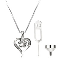 Bijoux de crémation Collier urne en argent sterling 925 plaqué rhodium Zircon coeur empreinte de patte