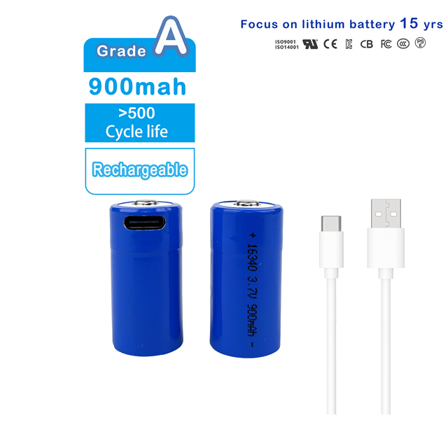 LN CR123 Cr123a USB Rechargeable Lithium Ion Battery 3.7V 700Mah 900mAh 16340 17345 Battery for Sights Cameras and Smoke Alarms.