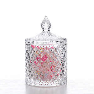 Vente en gros <span class=keywords><strong>de</strong></span> bocal à bonbons château mongol en cristal <span class=keywords><strong>de</strong></span> verre doré avec dessus en verre bocaux à bougies géo découpés avec boîte conteneur à bougies - Product Image 3