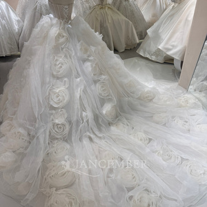 Dw0229 Gorgeous <b>Sheer</b> Corset Giant 3D Rosette Organza <b>White</b> Ball Gown Wedding <b>Dress</b> Jancember - Product Image 3