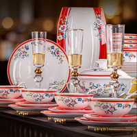 Ensemble de bols et assiettes en céramique de Jingdezhen, motif végétal émaillé, réutilisable, passe au lave-vaisselle, nouveau style chinois, ensemble familial