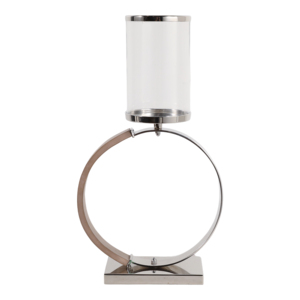 Portacandele Decorativo in Vetro con Anello in Metallo, Elegante Supporto per Candele a Colonna da Tavolo - Product Image 1