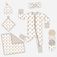 Ensemble cadeau personnalisé Linkeme comprenant des vêtements en fibre de bambou respirante à motifs floraux variés, pyjama zippé, bavoir, bandeau, chapeau et couverture